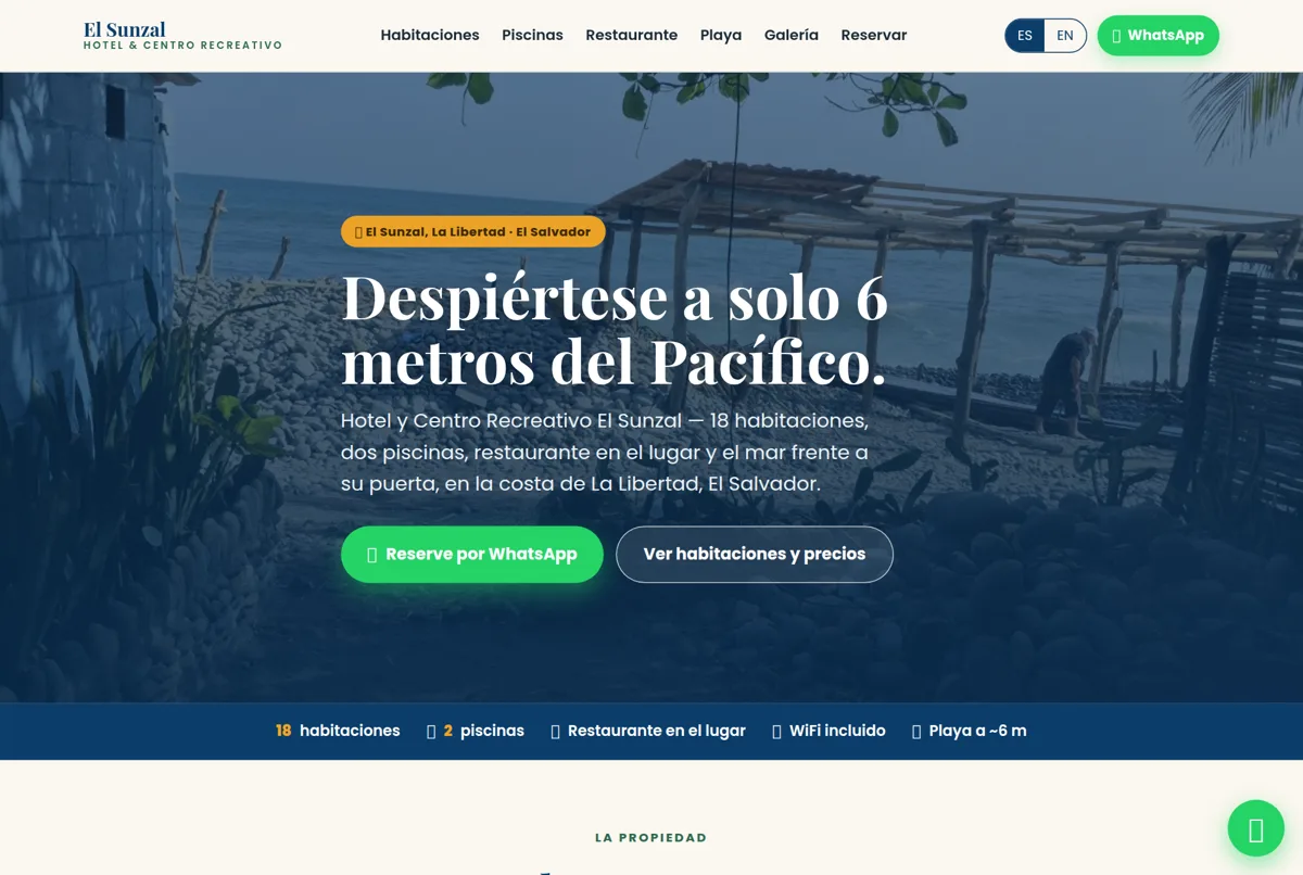 Website built by IMG for Hotel El Sunzal — beachfront hotel site with booking